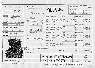 但馬牛の子牛登記書