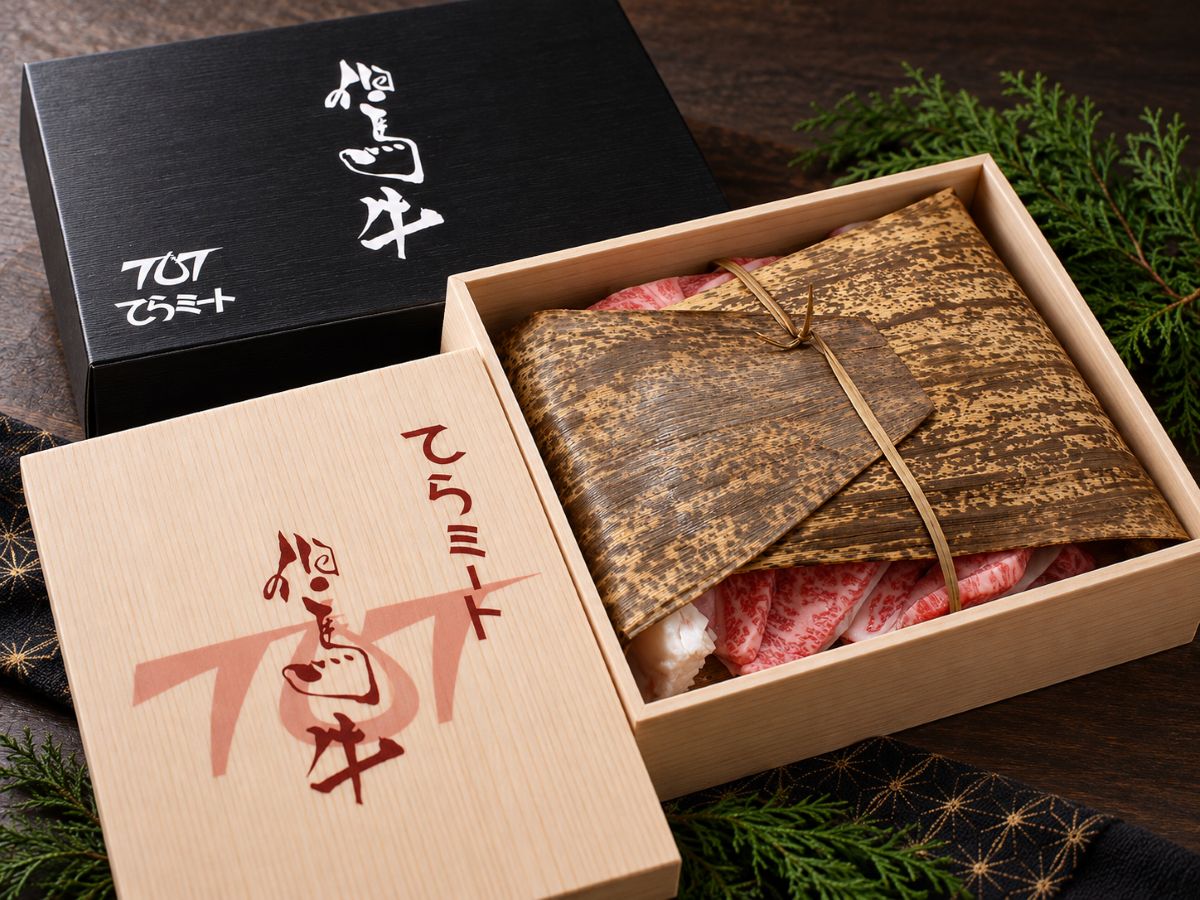但馬牛の贈答用化粧箱と包装